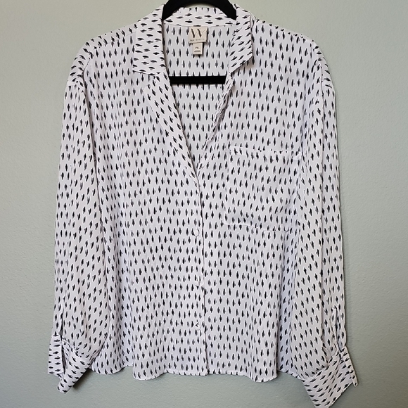Worthington Relaxed Slouchy Black and White Button Down Long Sleeve Shirt PXL - Picture 1 of 8